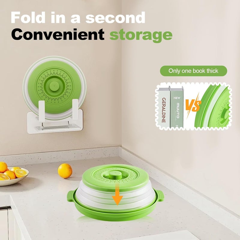 HANTUSWUS Microwave Splatter Cover 10.2 Inch, Collapsible Silicone Lid & Tray with Handles, Fits Standard & Compact Microwaves, Vented Splash Guard for Food, BPA-Free & Dishwasher Safe - Image 3